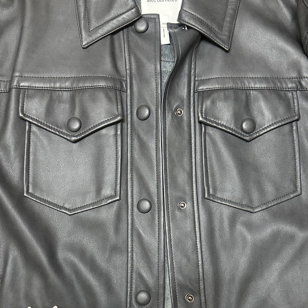 Avec Les Filles Black Leather Shirt Jacket | NWOT! - Picture 5 of 10